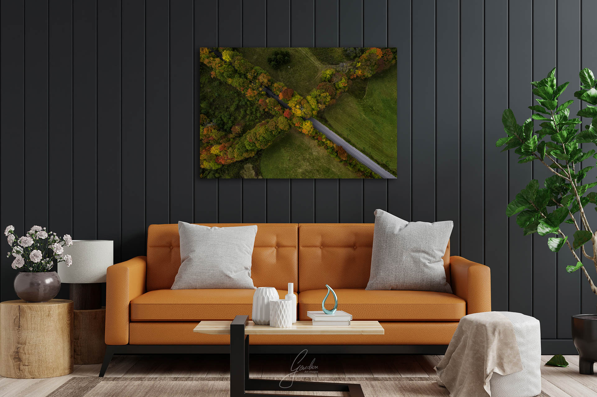 Mockup wall in dark living room interior background with Leather